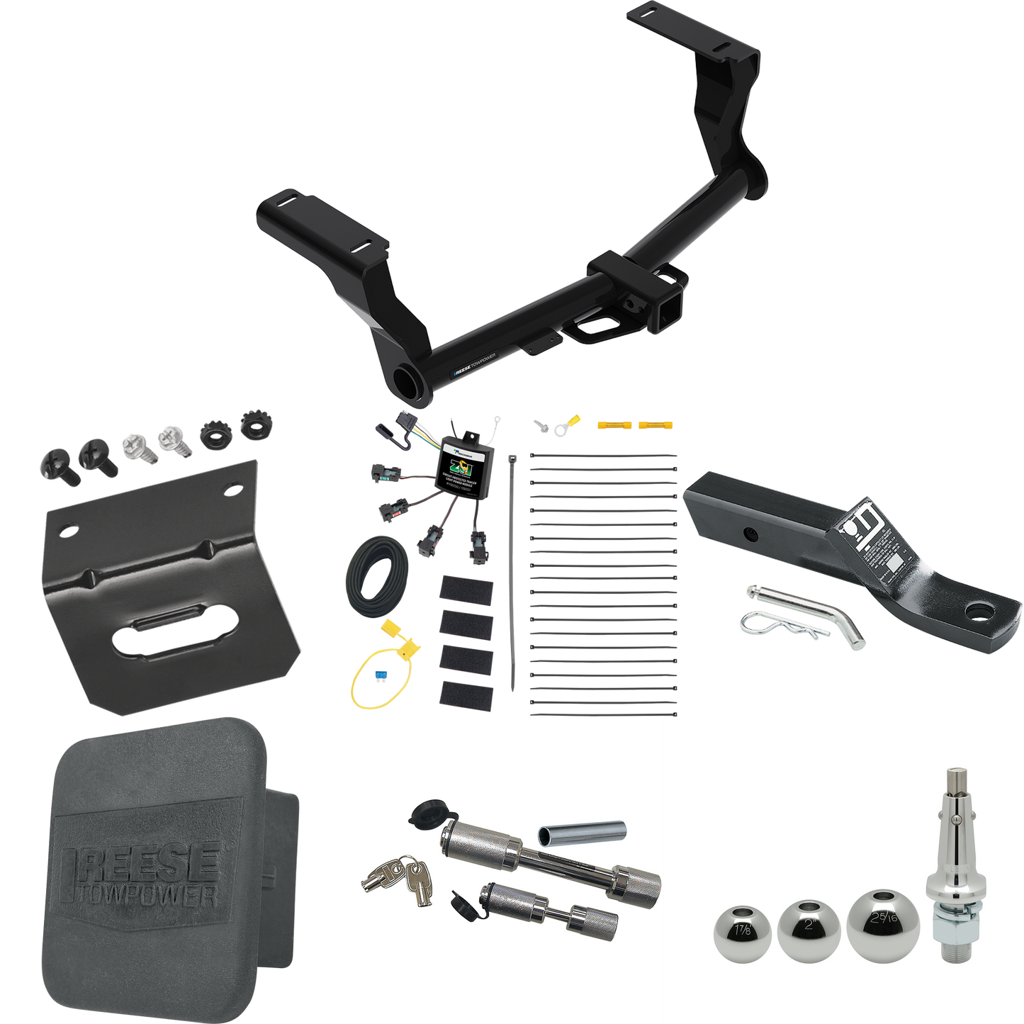 Fits 2016-2023 Subaru Crosstrek Trailer Hitch Tow PKG w/ 4-Flat Zero Contact "No Splice" Wiring + Ball Mount w/ 2" Drop + Interchangeable Ball 1-7/8" & 2" & 2-5/16" + Wiring Bracket + Dual Hitch & Coupler Locks + Hitch Cover (For Hybrid Models) By Re