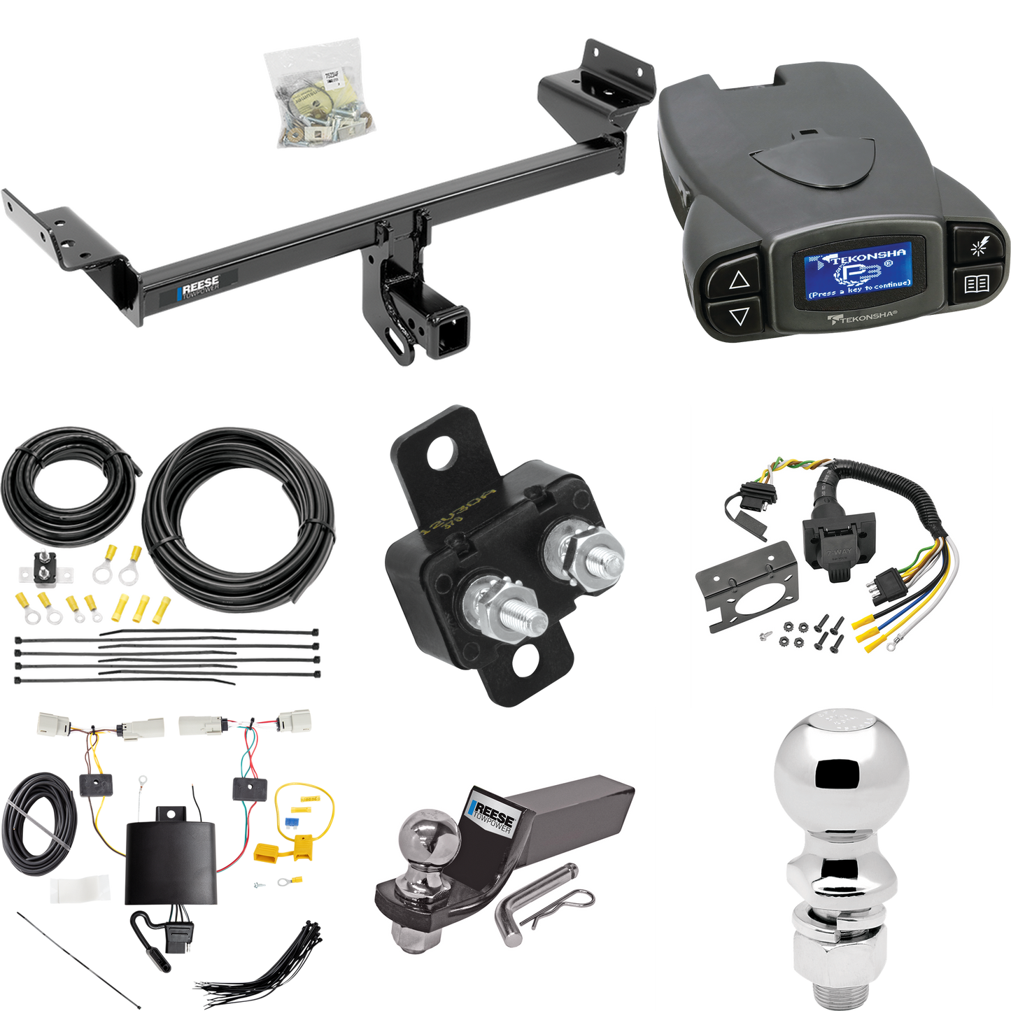 Fits 2019-2023 Ford Edge Trailer Hitch Tow PKG w/ Tekonsha Prodigy P3 Brake Control + 7-Way RV Wiring + 2" & 2-5/16" Ball & Drop Mount (Excludes: Titanium Models) By Reese Towpower