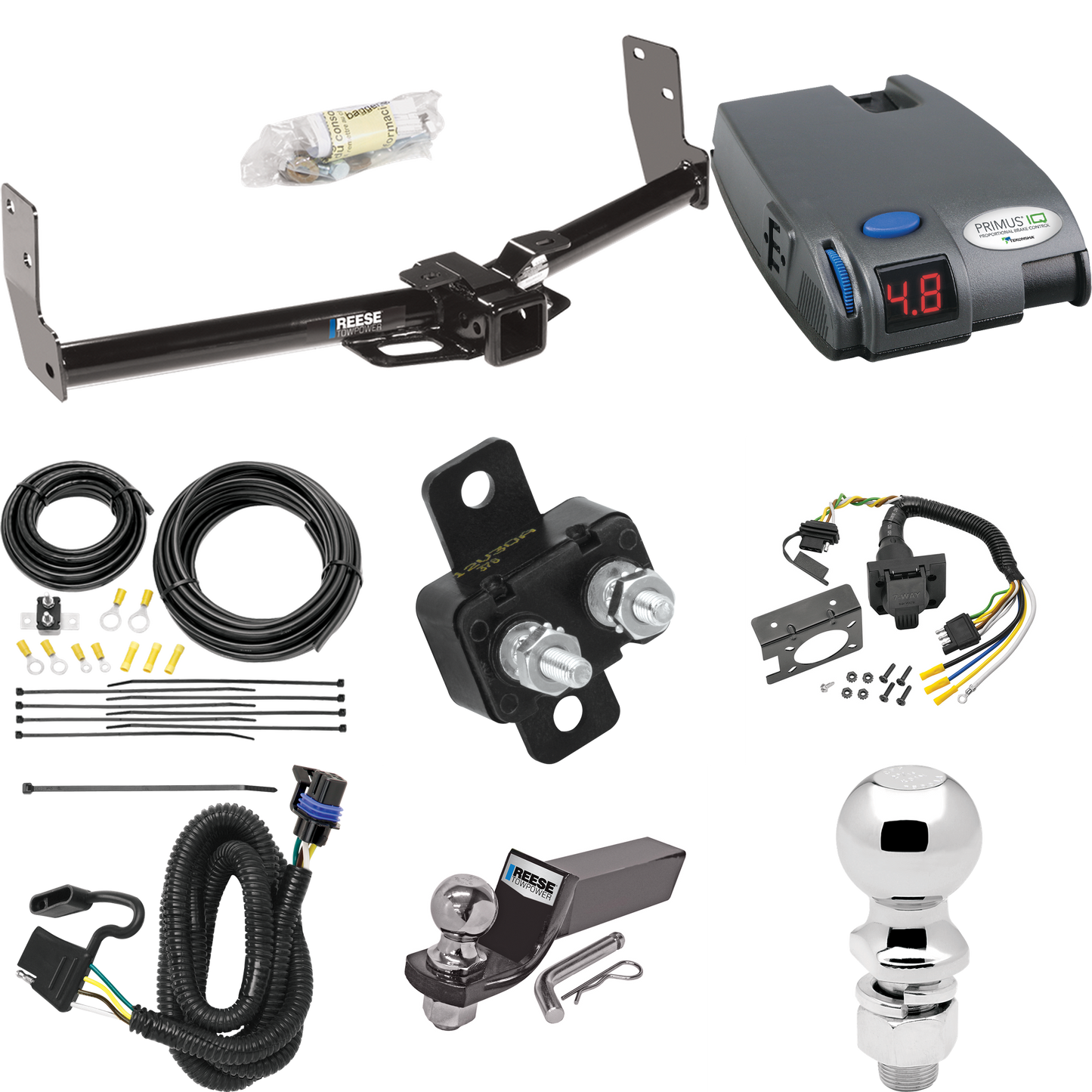 Fits 2010-2016 Cadillac SRX Trailer Hitch Tow PKG w/ Tekonsha Primus IQ Brake Control + 7-Way RV Wiring + 2" & 2-5/16" Ball & Drop Mount (For W/ Factory Tow Package Models) By Reese Towpower