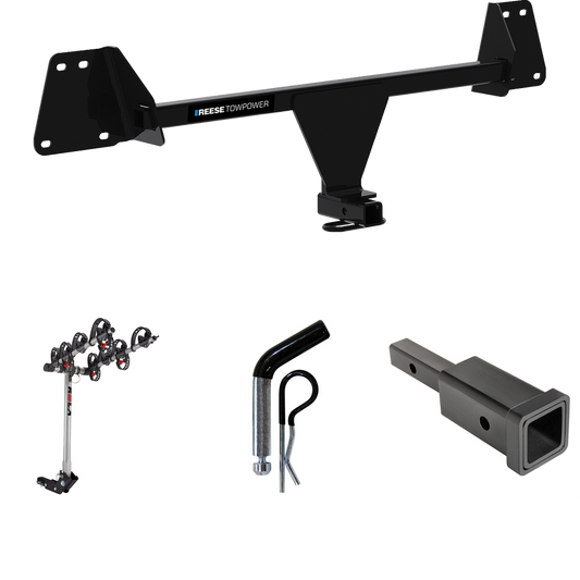 Fits 2019-2022 Toyota Corolla Trailer Hitch Tow PKG w/ Hitch Adapter 1-1/4" to 2" Receiver + 1/2" Pin & Clip + 4 Bike Carrier Rack (For Hatchback Models) By Reese Towpower