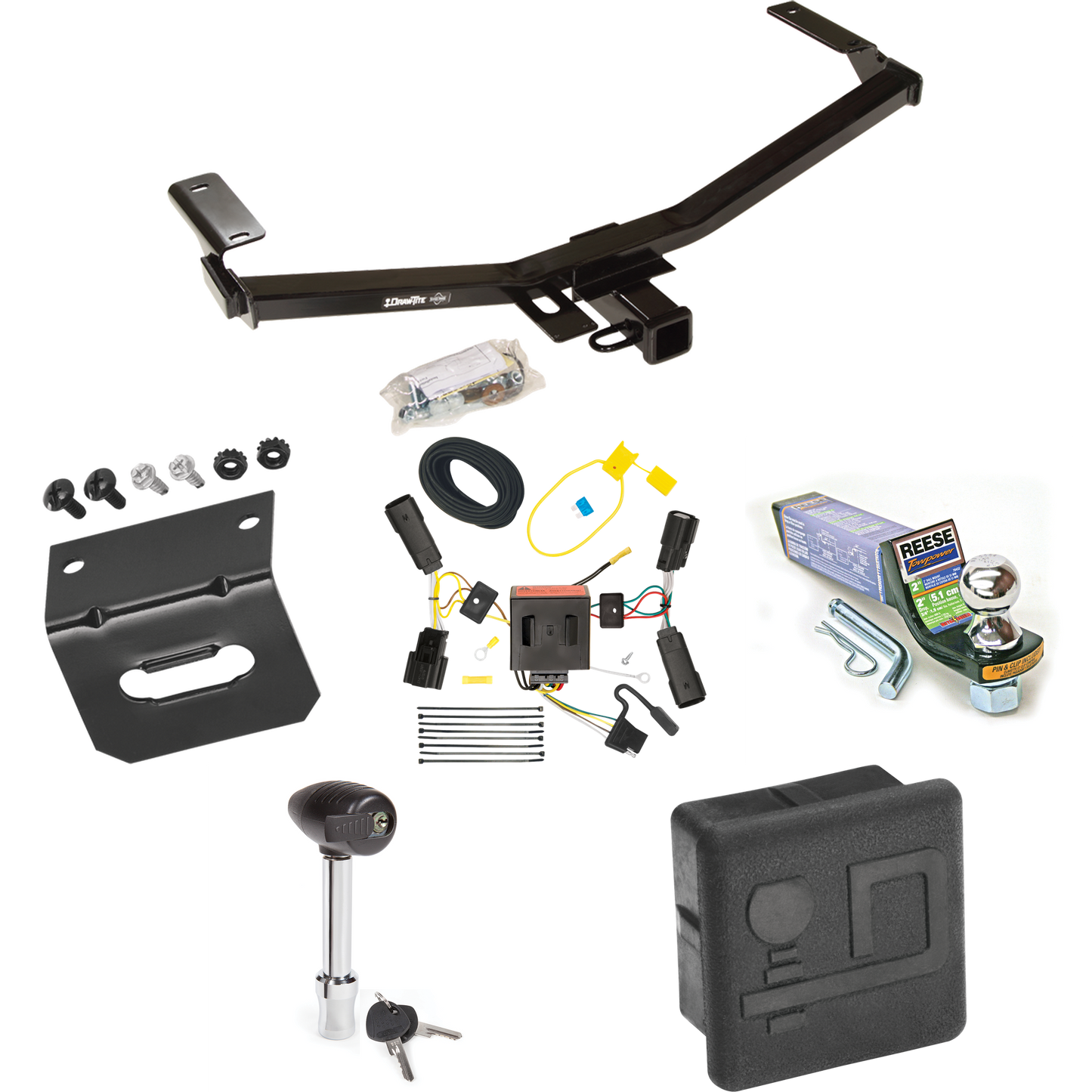 Fits 2011-2014 Ford Edge Trailer Hitch Tow PKG w/ 4-Flat Wiring + Starter Kit Ball Mount w/ 2" Drop & 1-7/8" Ball + Wiring Bracket + Hitch Lock + Hitch Cover (For Sport Models) By Draw-Tite