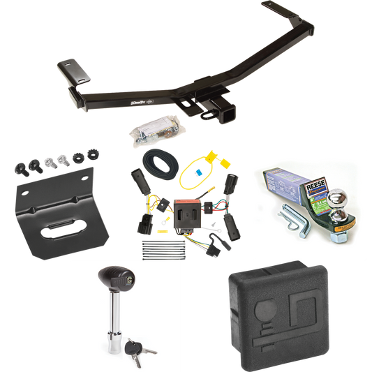 Fits 2011-2014 Ford Edge Trailer Hitch Tow PKG w/ 4-Flat Wiring + Starter Kit Ball Mount w/ 2" Drop & 1-7/8" Ball + Wiring Bracket + Hitch Lock + Hitch Cover (For Sport Models) By Draw-Tite