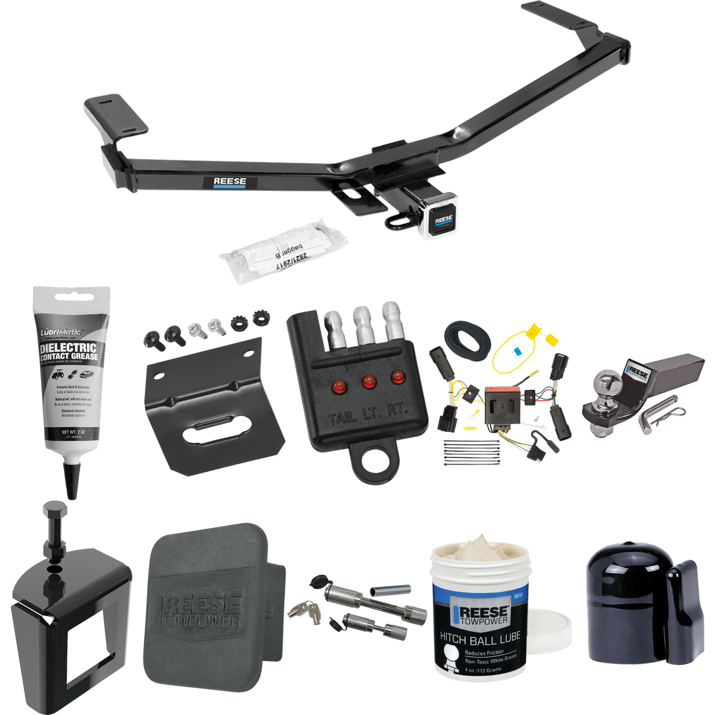 Fits 2011-2014 Ford Edge Trailer Hitch Tow PKG w/ 4-Flat Wiring + Starter Kit Ball Mount w/ 2" Drop & 2" Ball + 1-7/8" Ball + Wiring Bracket + Dual Hitch & Coupler Locks + Hitch Cover + Wiring Tester + Ball Lube + Electric Grease + Ball Wrench + Anti