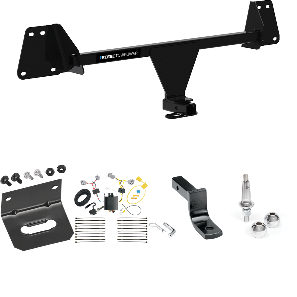 Fits 2018-2022 Toyota C-HR Trailer Hitch Tow PKG w/ 4-Flat Wiring Harness + Draw-Bar + Interchangeable 1-7/8" & 2" Balls + Wiring Bracket By Reese Towpower