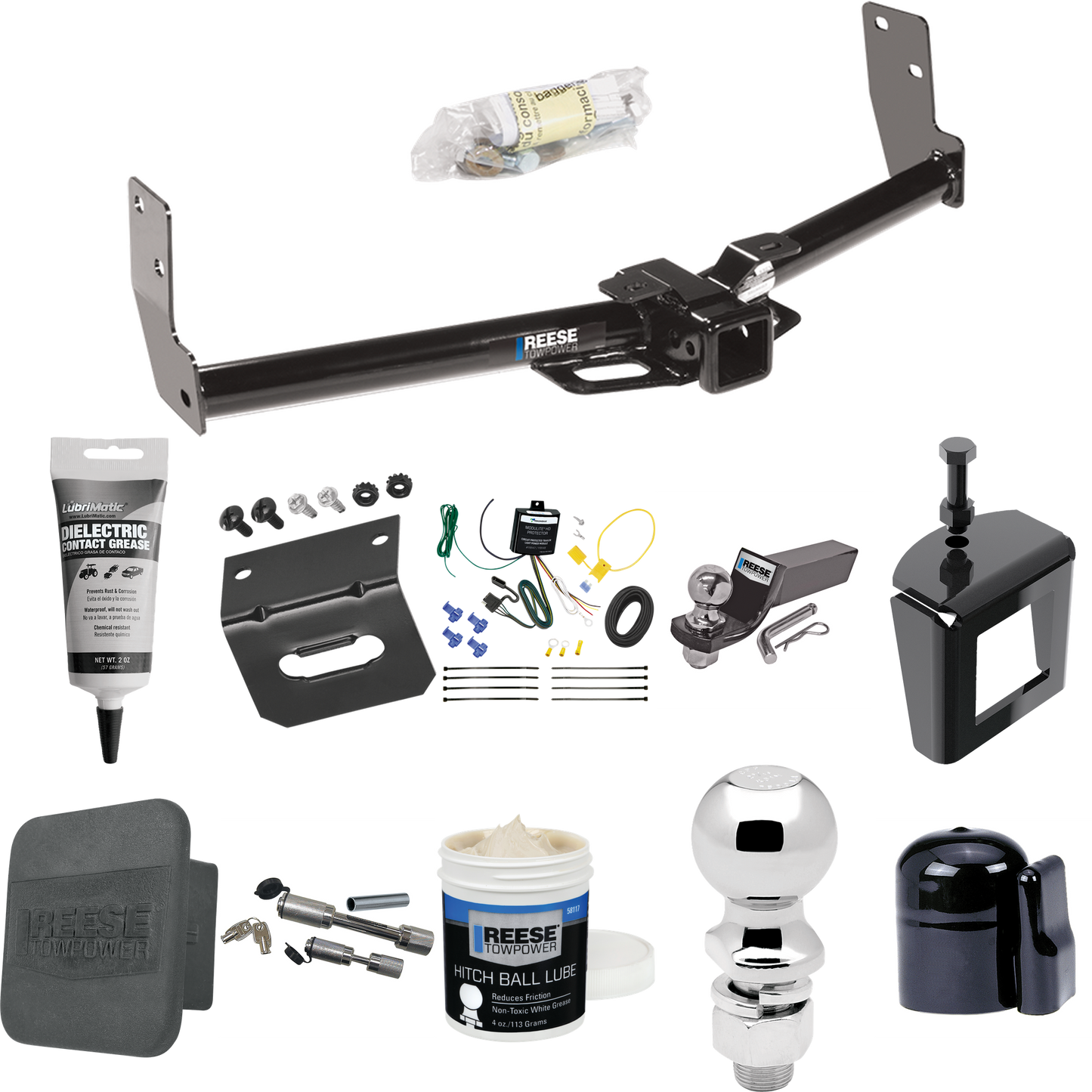 Fits 2010-2016 Cadillac SRX Trailer Hitch Tow PKG w/ 4-Flat Wiring + Starter Kit Ball Mount w/ 2" Drop & 2" Ball + 2-5/16" Ball + Wiring Bracket + Dual Hitch & Coupler Locks + Hitch Cover + Wiring Tester + Ball Lube +Electric Grease + Ball Wrench + A