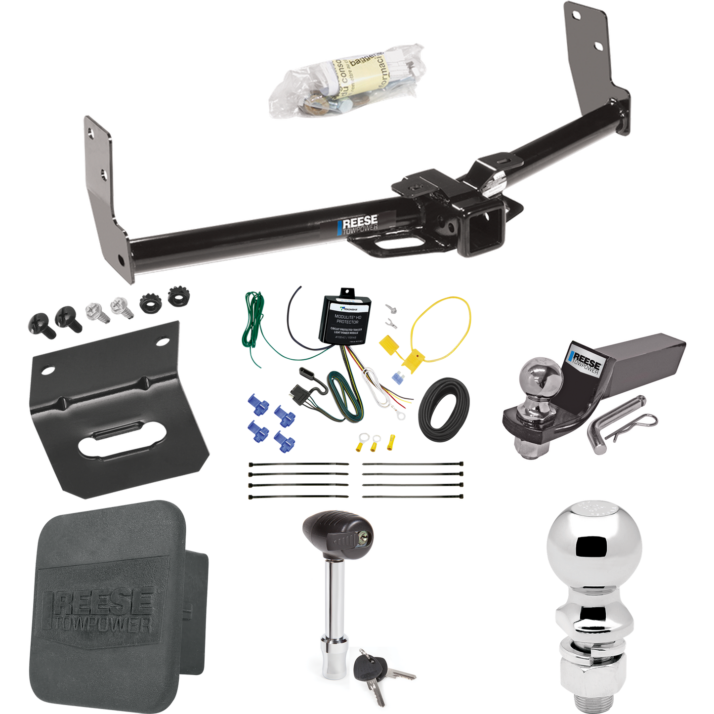 Fits 2010-2016 Cadillac SRX Trailer Hitch Tow PKG w/ 4-Flat Wiring + Starter Kit Ball Mount w/ 2" Drop & 2" Ball + 2-5/16" Ball + Wiring Bracket + Hitch Lock + Hitch Cover By Reese Towpower