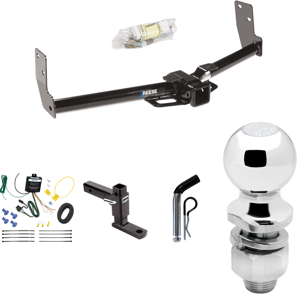 Fits 2010-2016 Cadillac SRX Trailer Hitch Tow PKG w/ 4-Flat Wiring Harness + Adjustable Drop Rise Ball Mount + Pin/Clip + 2" Ball By Reese Towpower