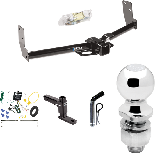 Fits 2010-2016 Cadillac SRX Trailer Hitch Tow PKG w/ 4-Flat Wiring Harness + Adjustable Drop Rise Ball Mount + Pin/Clip + 2" Ball By Reese Towpower