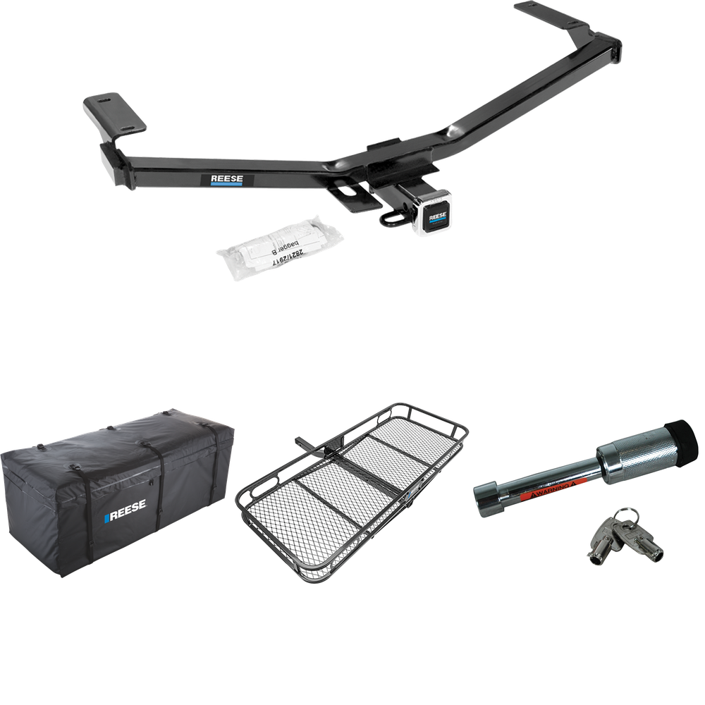 Fits 2011-2014 Ford Edge Trailer Hitch Tow PKG w/ 60" x 24" Cargo Carrier + Cargo Bag + Hitch Lock (For Sport Models) By Reese Towpower