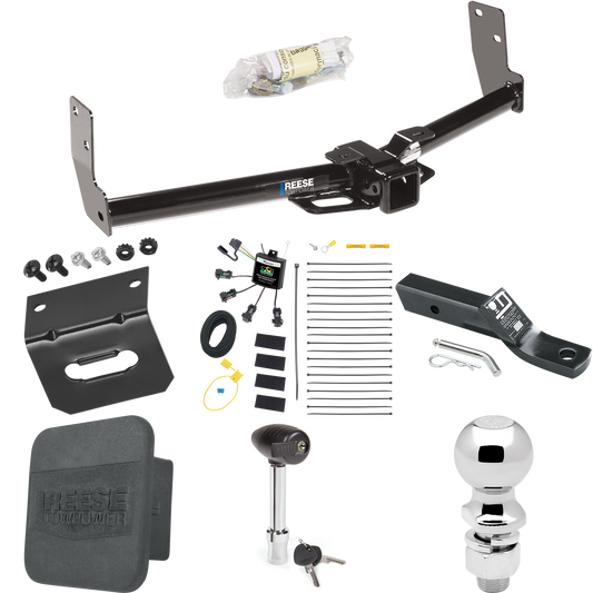 Fits 2010-2016 Cadillac SRX Trailer Hitch Tow PKG w/ 4-Flat Zero Contact "No Splice" Wiring + Ball Mount w/ 2" Drop + 2-5/16" Ball + Wiring Bracket + Hitch Lock + Hitch Cover By Reese Towpower