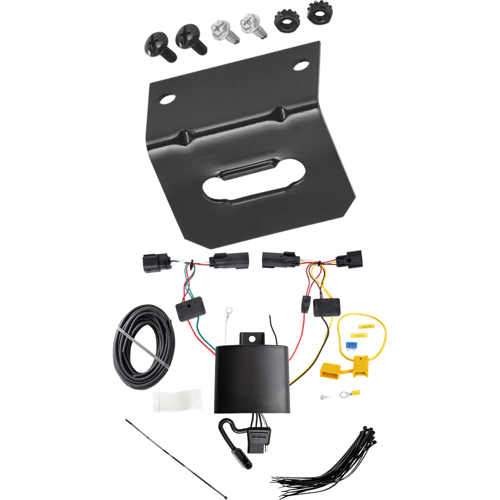 Fits 2019-2023 Jeep Cherokee 4-Flat Vehicle End Trailer Wiring Harness + Wiring Bracket By Tekonsha