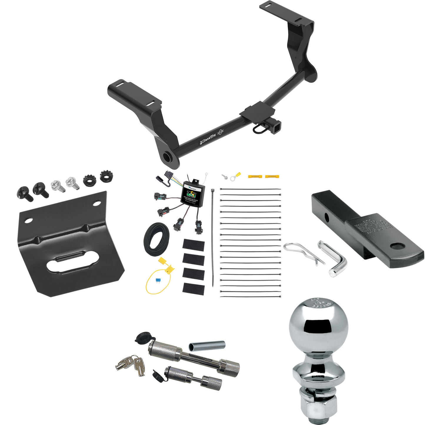 Fits 2016-2023 Subaru Crosstrek Trailer Hitch Tow PKG w/ 4-Flat Zero Contact "No Splice" Wiring Harness + Draw-Bar + 2" Ball + Wiring Bracket + Dual Hitch & Coupler Locks (For Hybrid Models) By Draw-Tite