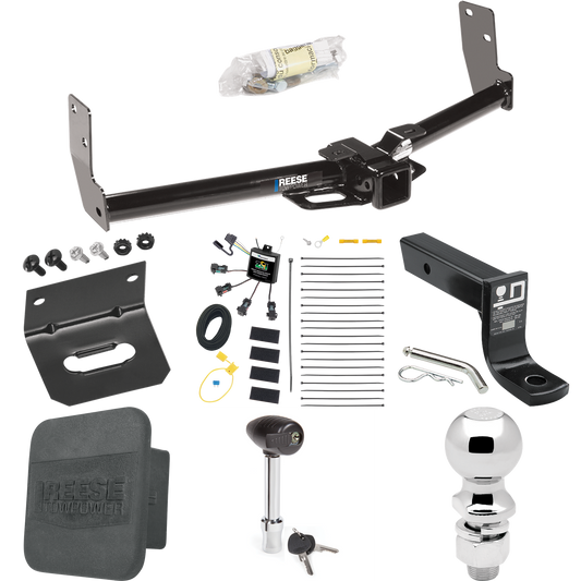 Fits 2010-2016 Cadillac SRX Trailer Hitch Tow PKG w/ 4-Flat Zero Contact "No Splice" Wiring + Ball Mount w/ 4" Drop + 2-5/16" Ball + Wiring Bracket + Hitch Lock + Hitch Cover By Reese Towpower