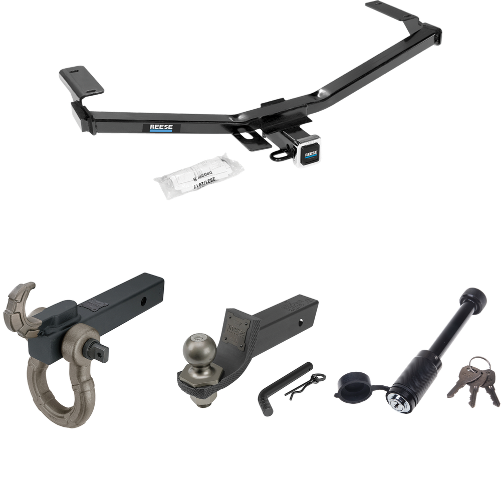 Fits 2011-2014 Ford Edge Trailer Hitch Tow PKG + Interlock Tactical Starter Kit w/ 2" Drop & 2" Ball + Tactical Hook & Shackle Mount + Tactical Dogbone Lock (For Sport Models) By Reese Towpower