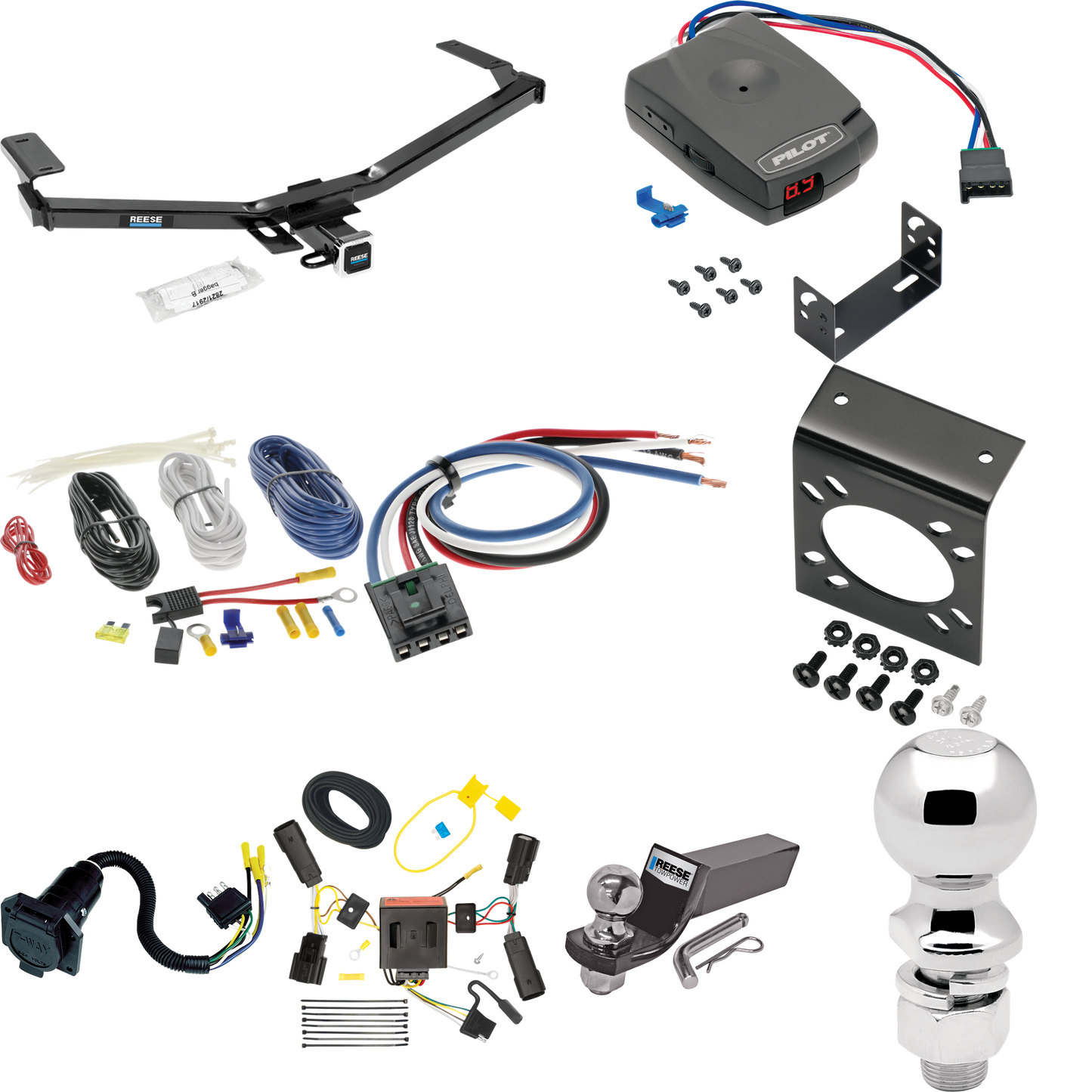 Se adapta al paquete de enganche de remolque Ford Edge 2011-2014 con control de freno piloto serie Pro + adaptador de cableado BC genérico + cableado RV de 7 vías + soporte de bola y caída de 2" y 2-5/16" (para modelos deportivos) de Reese Towpower