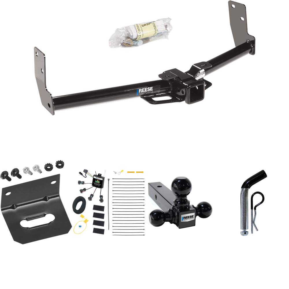 Fits 2010-2016 Cadillac SRX Trailer Hitch Tow PKG w/ 4-Flat Zero Contact "No Splice" Wiring Harness + Triple Ball Ball Mount 1-7/8" & 2" & 2-5/16" Trailer Balls + Pin/Clip + Wiring Bracket By Reese Towpower