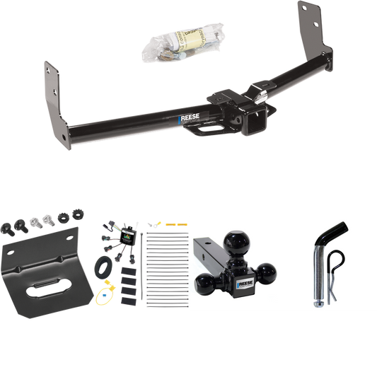 Fits 2010-2016 Cadillac SRX Trailer Hitch Tow PKG w/ 4-Flat Zero Contact "No Splice" Wiring Harness + Triple Ball Ball Mount 1-7/8" & 2" & 2-5/16" Trailer Balls + Pin/Clip + Wiring Bracket By Reese Towpower