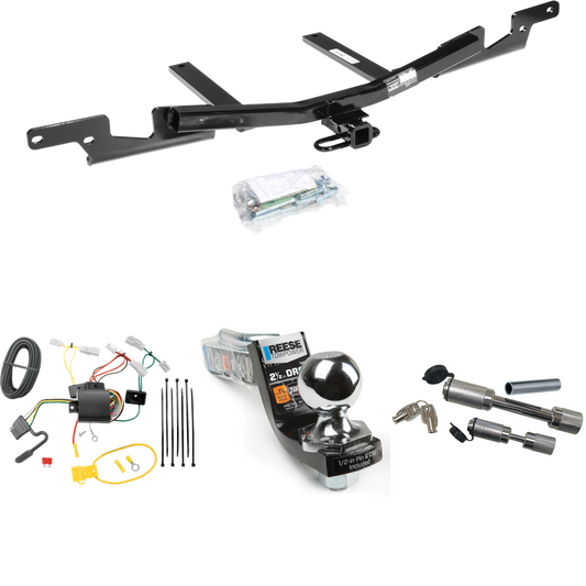 Fits 2007-2009 Toyota Camry Trailer Hitch Tow PKG w/ 4-Flat Wiring Harness + Interlock Starter Kit w/ 2" Ball 2-1/2" Drop 2" Rise + Dual Hitch & Coupler Locks (For Sedan, Except Hybrid Models) By Draw-Tite