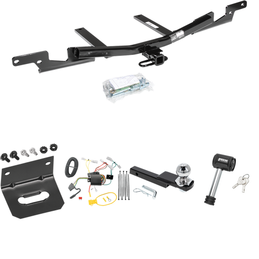 Fits 2007-2009 Toyota Camry Trailer Hitch Tow PKG w/ 4-Flat Wiring Harness + Interlock Starter Kit w/ 2" Ball 1-1/4" Drop 3/4" Rise + Wiring Bracket + Hitch Lock (For Sedan, Except Hybrid Models) By Reese Towpower