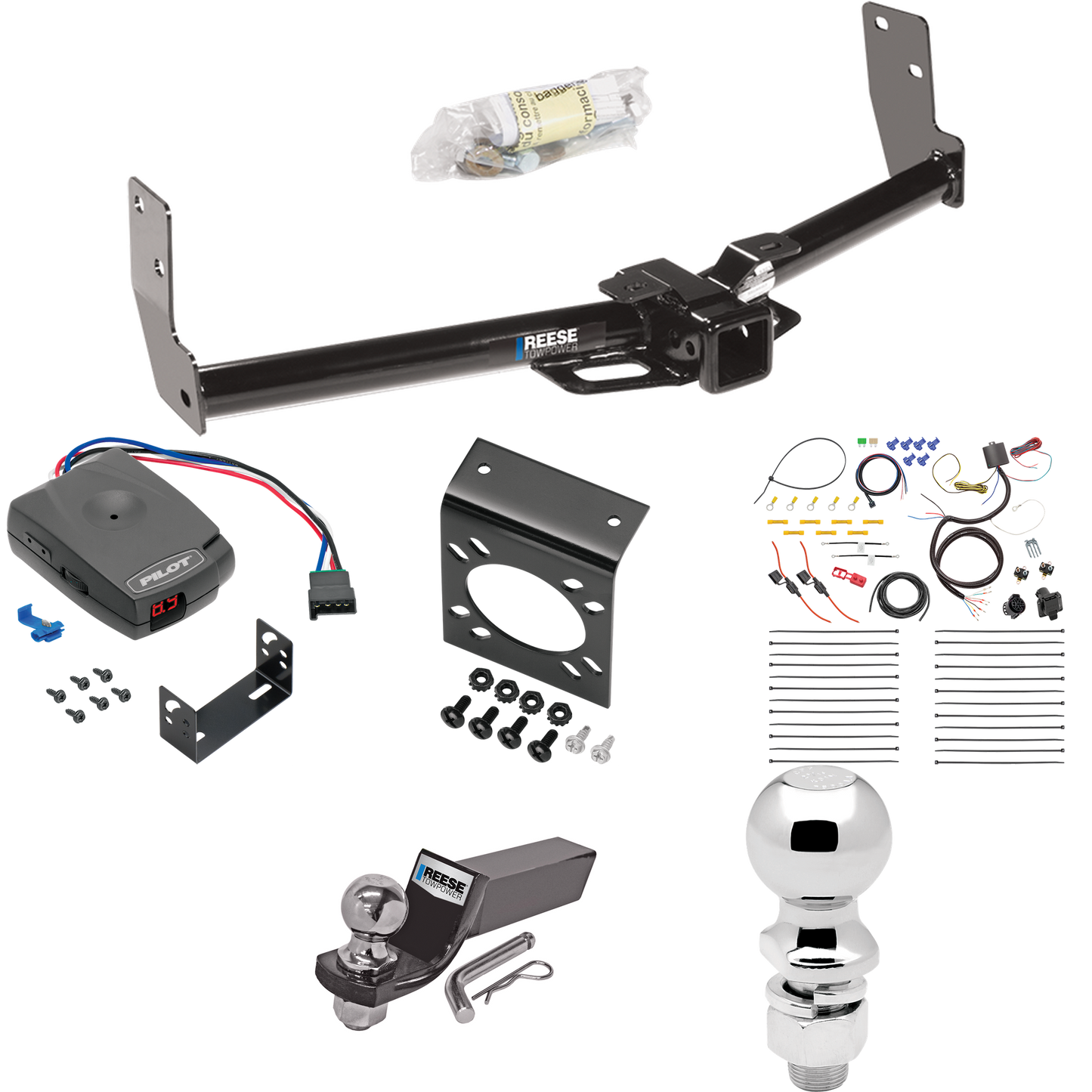 Fits 2010-2016 Cadillac SRX Trailer Hitch Tow PKG w/ Pro Series Pilot Brake Control + 7-Way RV Wiring + 2" & 2-5/16" Ball & Drop Mount By Reese Towpower