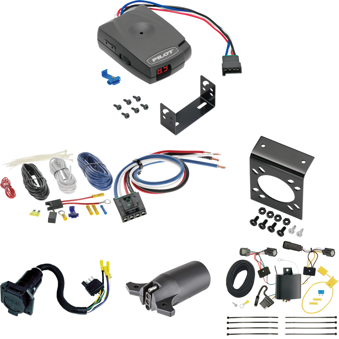 Se adapta al cableado de 7 vías para vehículos recreativos Ford Edge 2015-2015 + control de freno piloto serie Pro + adaptador de cableado BC genérico + adaptador de 7 a 4 vías (para modelos de titanio) de Tekonsha