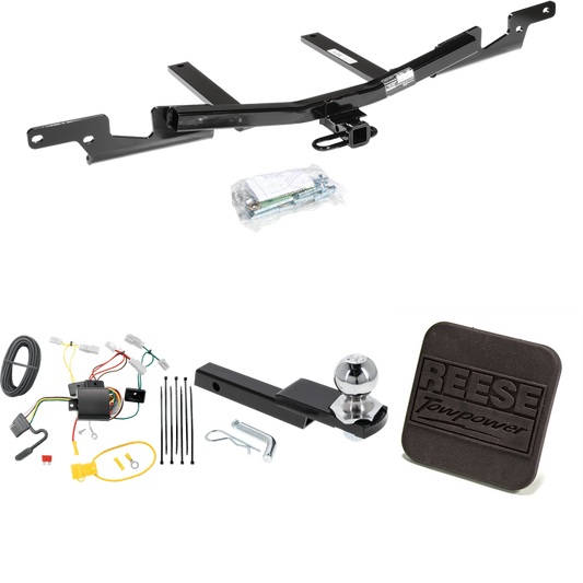 Fits 2007-2009 Toyota Camry Trailer Hitch Tow PKG w/ 4-Flat Wiring Harness + Interlock Starter Kit w/ 2" Ball 1-1/4" Drop 3/4" Rise + Hitch Cover (For Sedan, Except Hybrid Models) By Reese Towpower