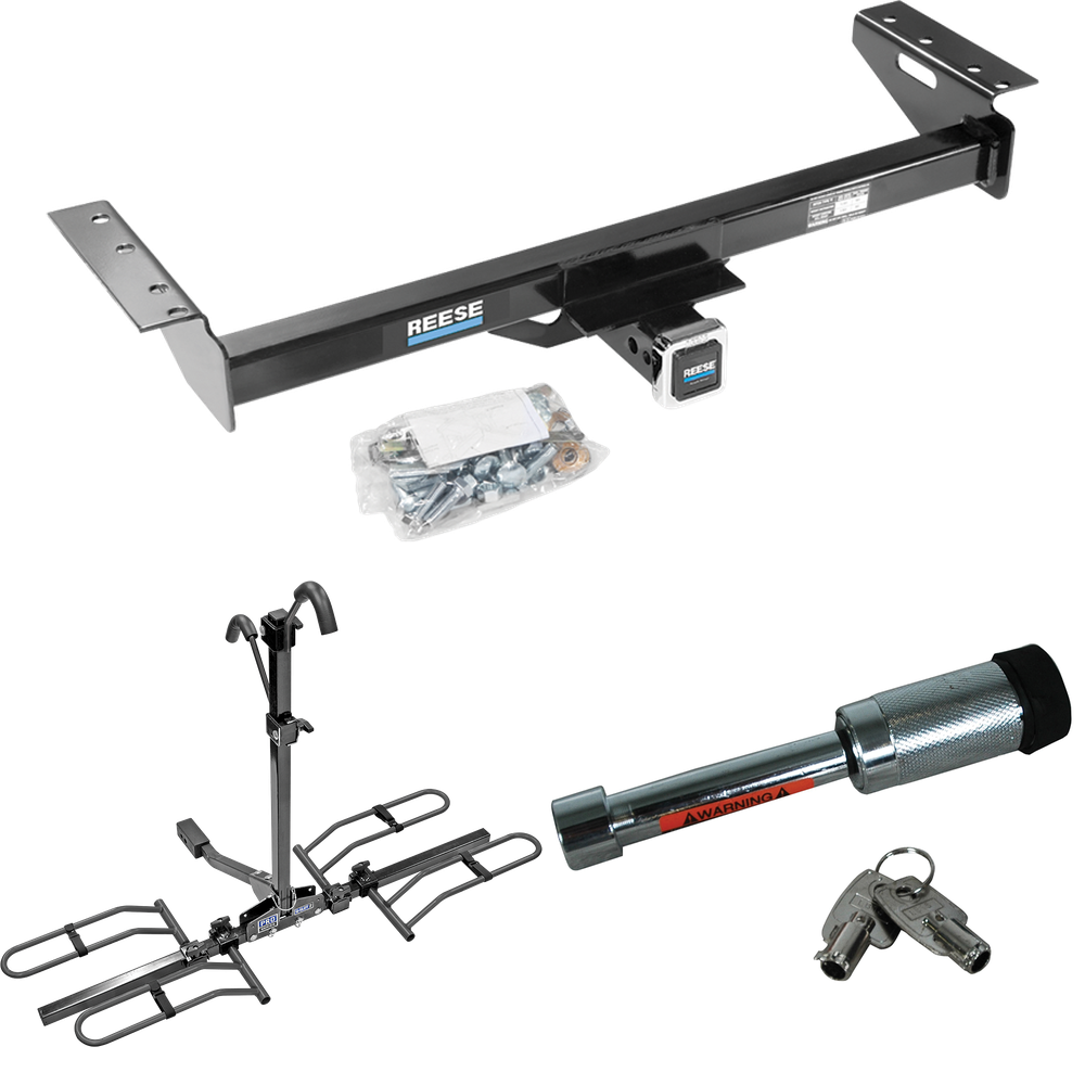 Fits 1984-1990 Jeep Wagoneer Trailer Hitch Tow PKG w/ 2 Bike Plaform Style Carrier Rack + Hitch Lock By Reese Towpower