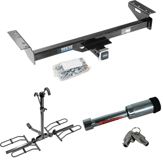 Fits 1984-1990 Jeep Wagoneer Trailer Hitch Tow PKG w/ 2 Bike Plaform Style Carrier Rack + Hitch Lock By Reese Towpower