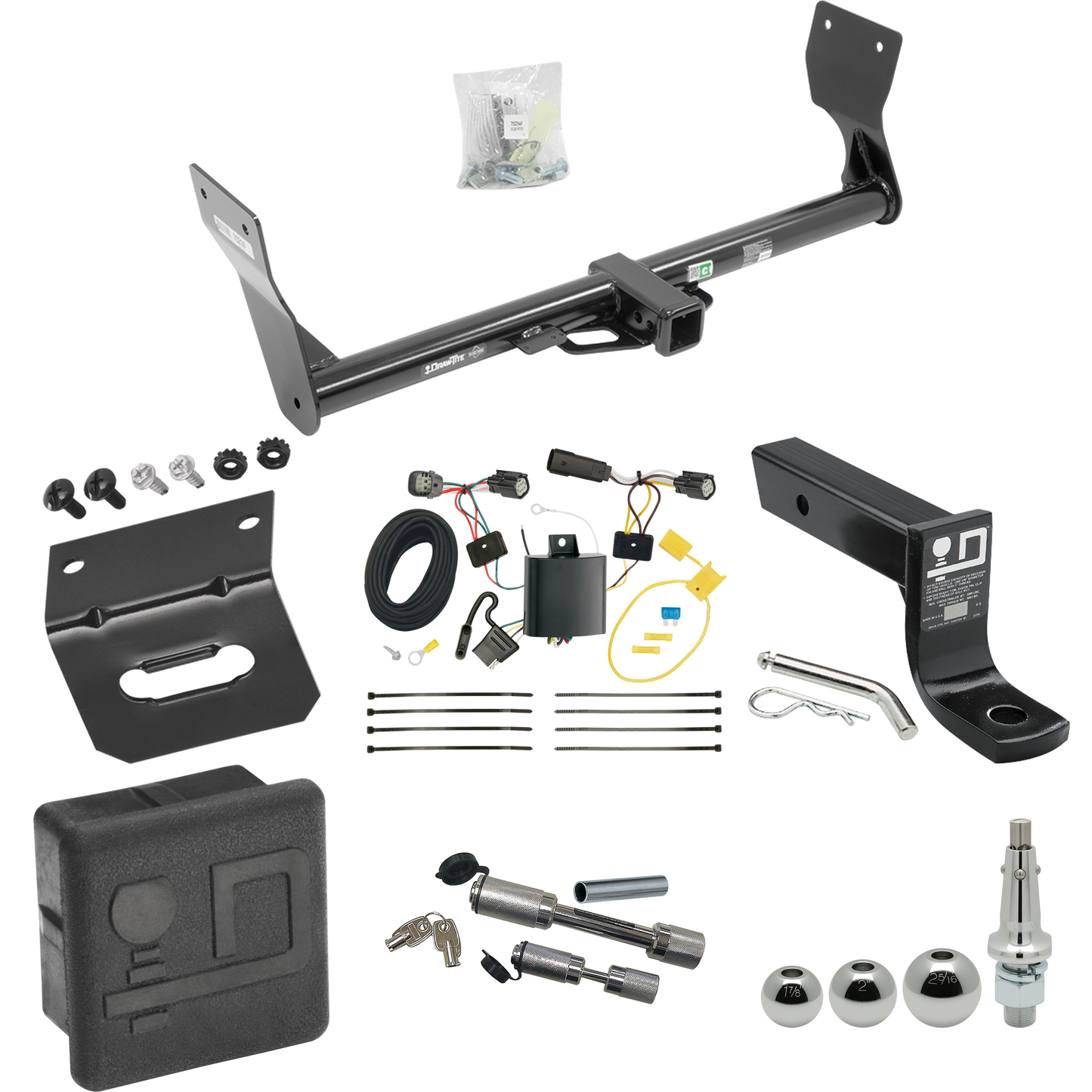 Fits 2015-2015 Ford Edge Trailer Hitch Tow PKG w/ 4-Flat Wiring + Ball Mount w/ 4" Drop + Interchangeable Ball 1-7/8" & 2" & 2-5/16" + Wiring Bracket + Dual Hitch & Coupler Locks + Hitch Cover (For Titanium Models) By Draw-Tite