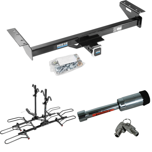 Fits 1984-2001 Jeep Cherokee Trailer Hitch Tow PKG w/ 4 Bike Plaform Style Carrier Rack + Hitch Lock By Reese Towpower