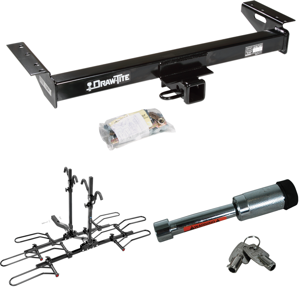 Fits 1984-2001 Jeep Cherokee Trailer Hitch Tow PKG w/ 4 Bike Plaform Style Carrier Rack + Hitch Lock By Draw-Tite