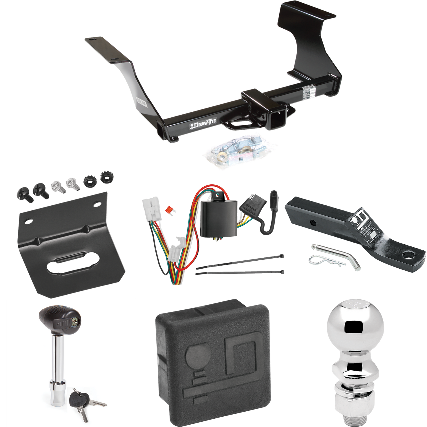 Fits 2009-2013 Subaru Forester Trailer Hitch Tow PKG w/ 4-Flat Wiring + Ball Mount w/ 2" Drop + 2-5/16" Ball + Wiring Bracket + Hitch Lock + Hitch Cover By Draw-Tite