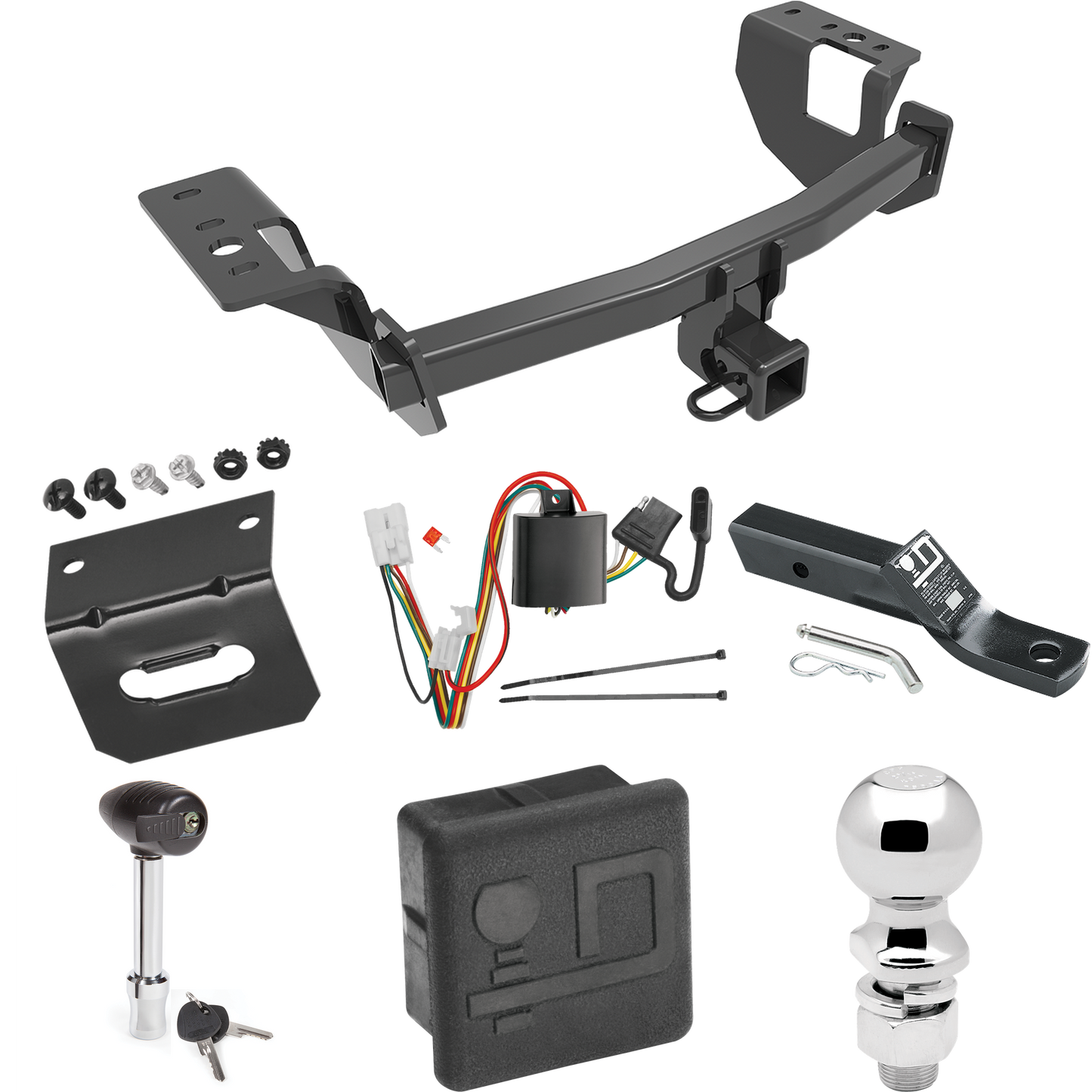 Se adapta al paquete de enganche de remolque Subaru Forester 2014-2018 con cableado plano de 4 + soporte de bola con caída de 2" + bola de 2-5/16" + soporte de cableado + bloqueo de enganche + cubierta de enganche de Draw-Tite