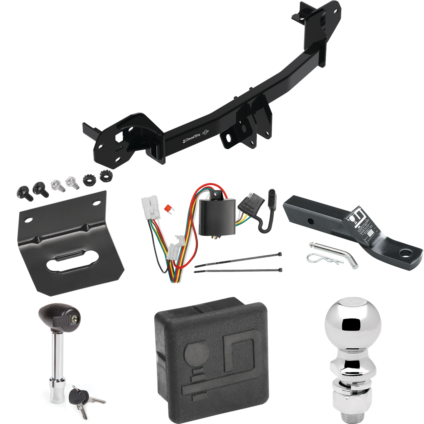 Se adapta al paquete de enganche de remolque Subaru Forester 2019-2022 con 4 cables planos + soporte de bola con caída de 2" + bola de 2-5/16" + soporte de cableado + bloqueo de enganche + cubierta de enganche de Draw-Tite