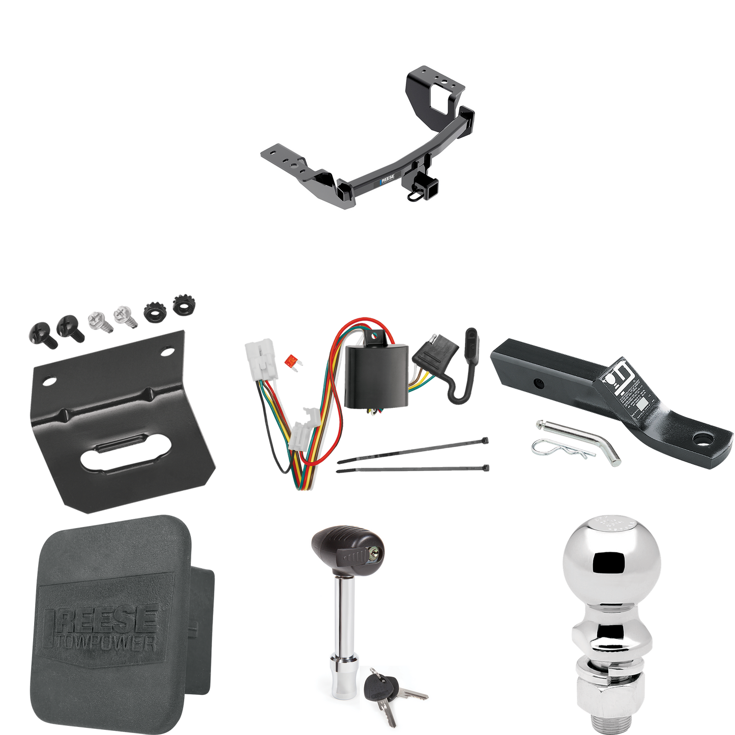 Fits 2014-2018 Subaru Forester Trailer Hitch Tow PKG w/ 4-Flat Wiring + Ball Mount w/ 2" Drop + 2-5/16" Ball + Wiring Bracket + Hitch Lock + Hitch Cover By Reese Towpower