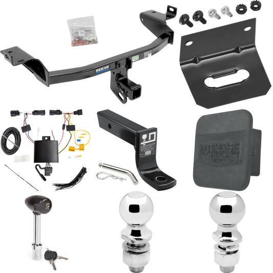 Fits 2019-2023 Jeep Cherokee Trailer Hitch Tow PKG w/ 4-Flat Wiring + Ball Mount w/ 4" Drop + 2" Ball + 2-5/16" Ball + Wiring Bracket + Hitch Lock + Hitch Cover By Reese Towpower