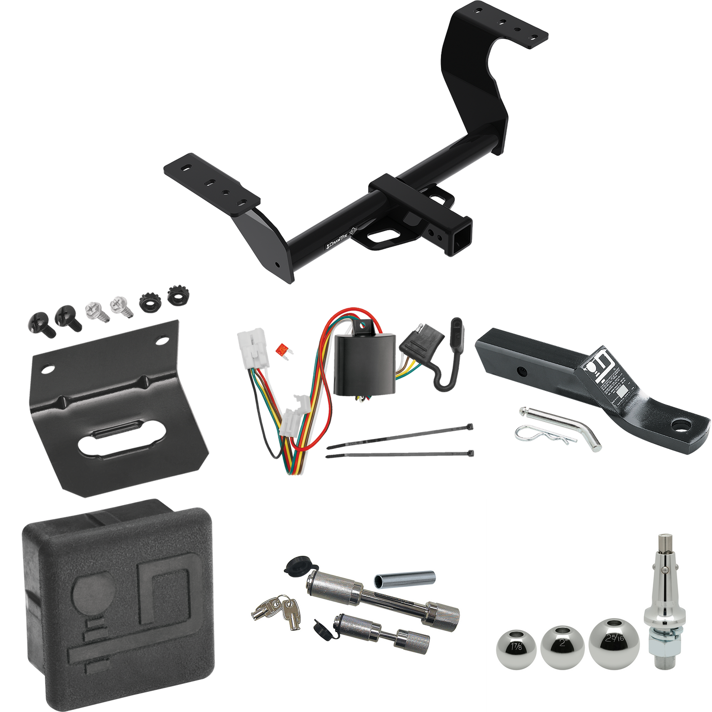 Fits 2019-2022 Subaru Forester Trailer Hitch Tow PKG w/ 4-Flat Wiring + Ball Mount w/ 2" Drop + Interchangeable Ball 1-7/8" & 2" & 2-5/16" + Wiring Bracket + Dual Hitch & Coupler Locks + Hitch Cover By Draw-Tite