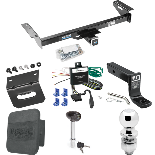 Se adapta al paquete de enganche de remolque Jeep Cherokee 1984-1996 con cableado plano de 4 + soporte de bola con caída de 4" + bola de 2" + soporte de cableado + bloqueo de enganche + cubierta de enganche de Reese Towpower