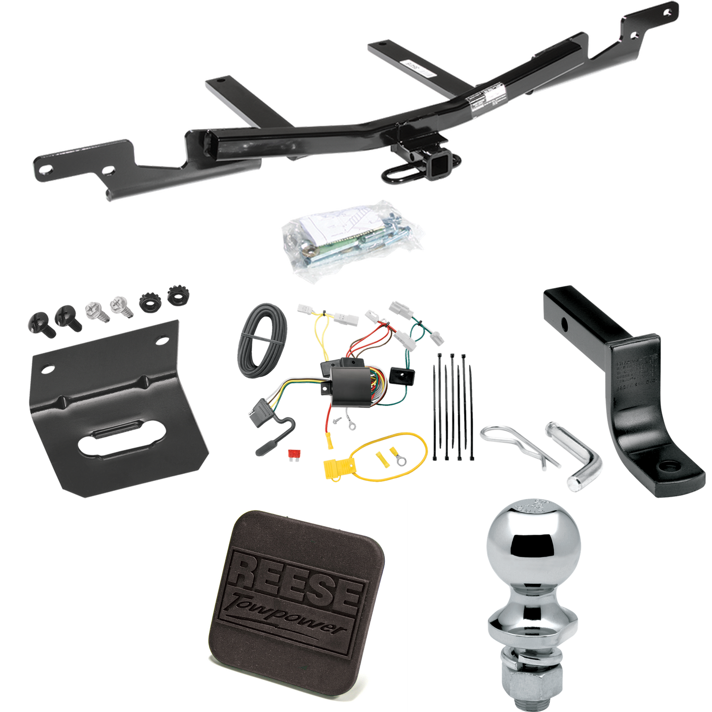 Fits 2007-2009 Toyota Camry Trailer Hitch Tow PKG w/ 4-Flat Wiring Harness + Draw-Bar + 1-7/8" Ball + Wiring Bracket + Hitch Cover (For Sedan, Except Hybrid Models) By Reese Towpower