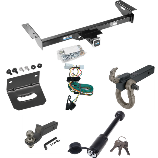 Fits 1997-2001 Jeep Cherokee Trailer Hitch Tow PKG w/ 4-Flat Wiring + Interlock Tactical Starter Kit w/ 2" Drop & 2" Ball + Tactical Hook & Shackle Mount + Tactical Dogbone Lock + Wiring Bracket By Reese Towpower