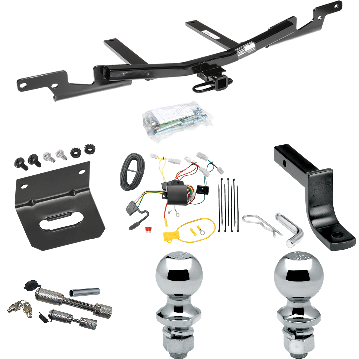 Fits 2007-2009 Toyota Camry Trailer Hitch Tow PKG w/ 4-Flat Wiring Harness + Draw-Bar + 1-7/8" + 2" Ball + Wiring Bracket + Dual Hitch & Coupler Locks (For Sedan, Except Hybrid Models) By Reese Towpower