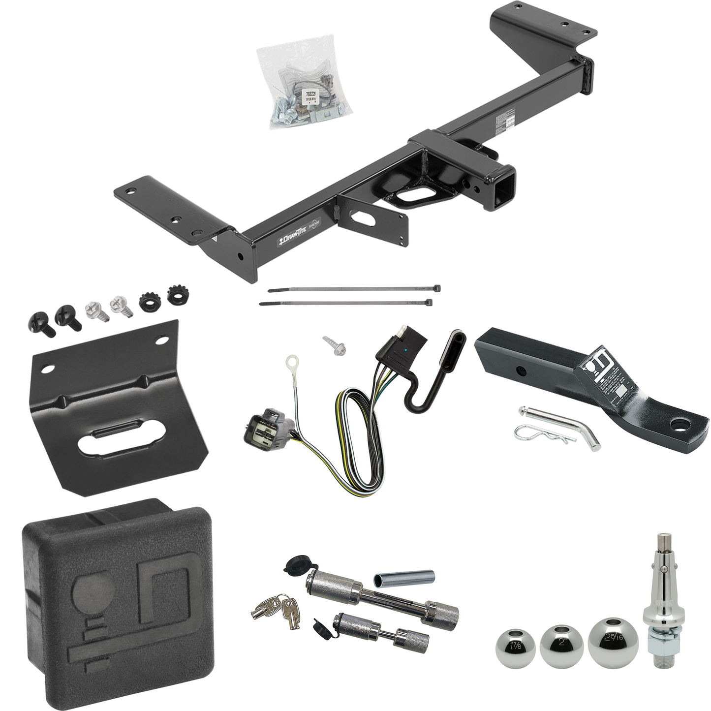 Fits 2017-2019 Cadillac XT5 Trailer Hitch Tow PKG w/ 4-Flat Wiring + Ball Mount w/ 2" Drop + Interchangeable Ball 1-7/8" & 2" & 2-5/16" + Wiring Bracket + Dual Hitch & Coupler Locks + Hitch Cover (Excludes: Platinum Models) By Draw-Tite