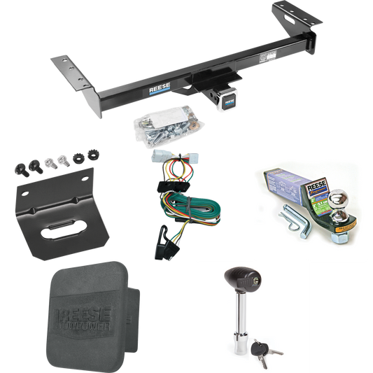 Fits 1997-2001 Jeep Cherokee Trailer Hitch Tow PKG w/ 4-Flat Wiring + Starter Kit Ball Mount w/ 2" Drop & 1-7/8" Ball + Wiring Bracket + Hitch Lock + Hitch Cover By Reese Towpower