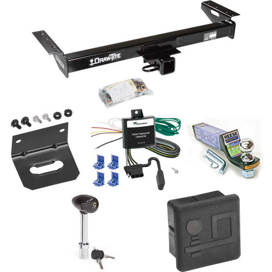 Se adapta al paquete de enganche de remolque Jeep Cherokee 1984-1996 con cableado plano de 4 + kit de montaje de bola de inicio con caída de 2" y bola de 1-7/8" + soporte de cableado + bloqueo de enganche + cubierta de enganche de Draw-Tite