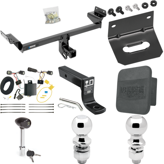 Fits 2015-2018 Ford Edge Trailer Hitch Tow PKG w/ 4-Flat Wiring + Ball Mount w/ 4" Drop + 2" Ball + 2-5/16" Ball + Wiring Bracket + Hitch Lock + Hitch Cover (For Titanium and Sport Models) By Reese Towpower