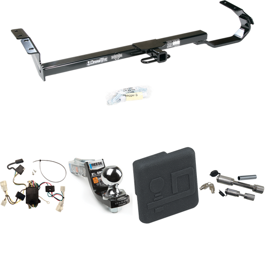 Fits 2002-2006 Toyota Camry Trailer Hitch Tow PKG w/ 4-Flat Wiring Harness + Interlock Starter Kit w/ 2" Ball 2-1/2" Drop 2" Rise + Hitch Cover + Dual Hitch & Coupler Locks (For Sedan Models) By Draw-Tite