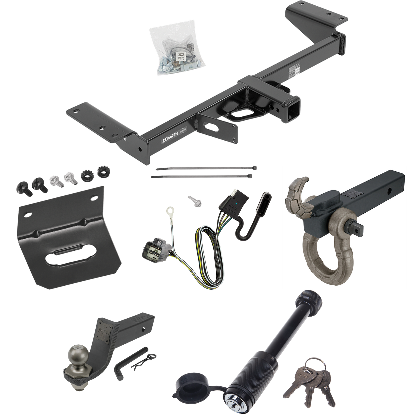 Fits 2017-2019 Cadillac XT5 Trailer Hitch Tow PKG w/ 4-Flat Wiring + Interlock Tactical Starter Kit w/ 3-1/4" Drop & 2" Ball + Tactical Hook & Shackle Mount + Tactical Dogbone Lock + Wiring Bracket (Excludes: Platinum Models) By Draw-Tite