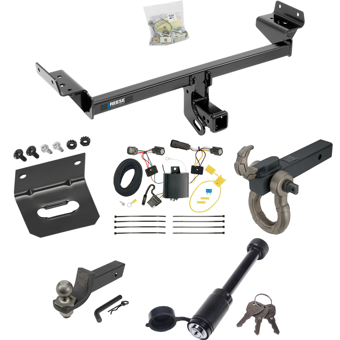 Fits 2015-2018 Ford Edge Trailer Hitch Tow PKG w/ 4-Flat Wiring + Interlock Tactical Starter Kit w/ 2" Drop & 2" Ball + Tactical Hook & Shackle Mount + Tactical Dogbone Lock + Wiring Bracket (For Titanium and Sport Models) By Reese Towpower