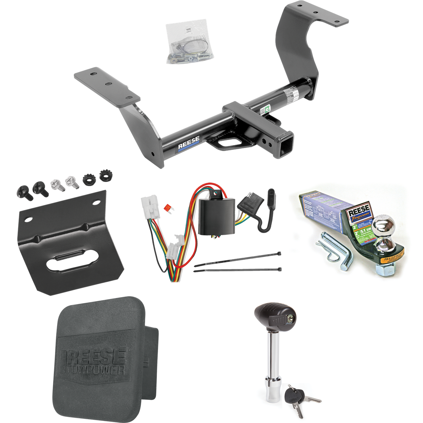 Fits 2014-2018 Subaru Forester Trailer Hitch Tow PKG w/ 4-Flat Wiring + Starter Kit Ball Mount w/ 2" Drop & 1-7/8" Ball + Wiring Bracket + Hitch Lock + Hitch Cover By Reese Towpower