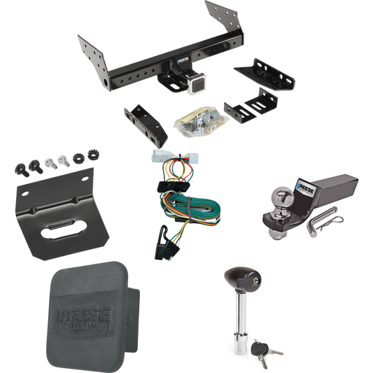 Fits 1997-2001 Jeep Cherokee Trailer Hitch Tow PKG w/ 4-Flat Wiring + Starter Kit Ball Mount w/ 2" Drop & 2" Ball + 1-7/8" Ball + Wiring Bracket + Hitch Lock + Hitch Cover By Reese Towpower